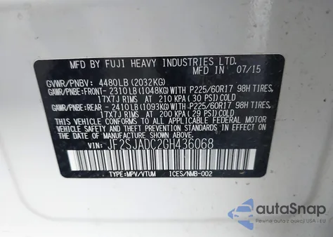 2016 Subaru Forester 2.5I Premium from USA, damaged, VIN JF2SJADC2GH436068